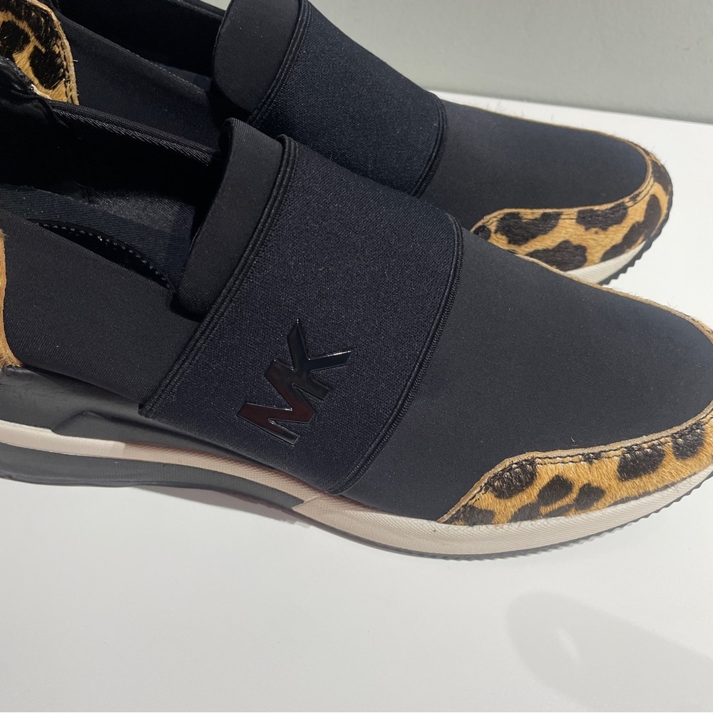 Michael Kors Leopard felix Wedges Sneakers calf hair Black 8.5 - Picture 9 of 9
